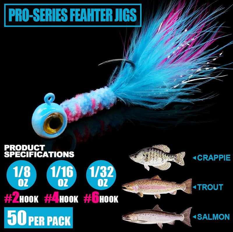 XFISHMAN-Crappie-Jigs-Marabou-Feather-Hair-Jigs-for-Crappie-Fishing-baits-and-Lures kit Panfish Trout 1/8 1/16 1/32 oz - Image 2
